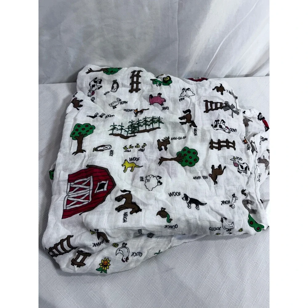 Imagine Swaddle Blanket OS White Farm Animal Print Bamboo Rayon Kids